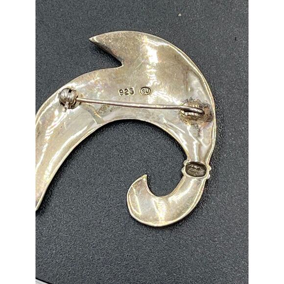 Vintage Mid-Century Modernist SU Sterling Marcasite Scroll Ribbon Leaf Brooch - Picture 9 of 15